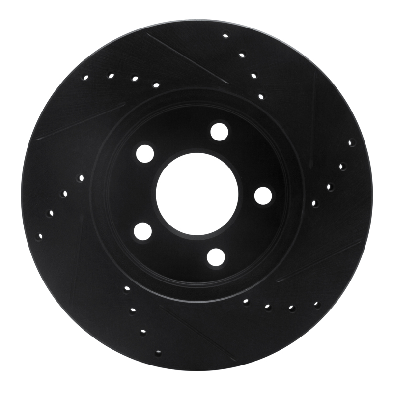 Ford Mustang Brake Rotor (1) - Front Left - R1 Concepts - Drilled & Slotted - Black - `05-`10